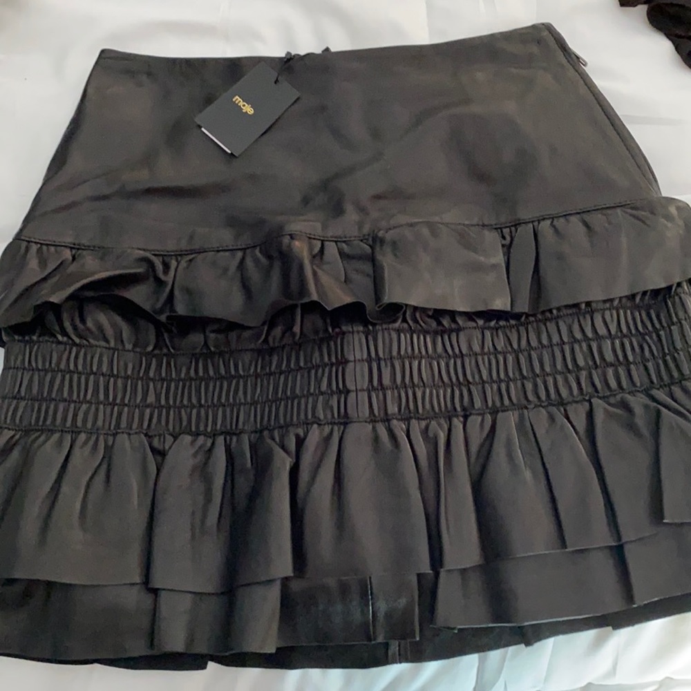 Maje Genuine Leather Mini Skirt